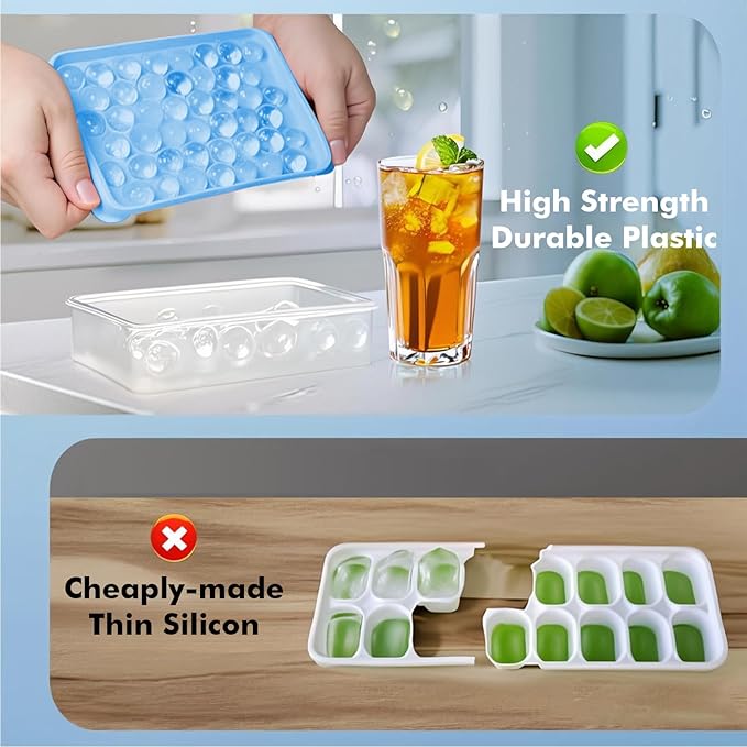 2 Pack Ice Cube Tray with Lid and Bin, Round Ice Cube Trays - Image 6