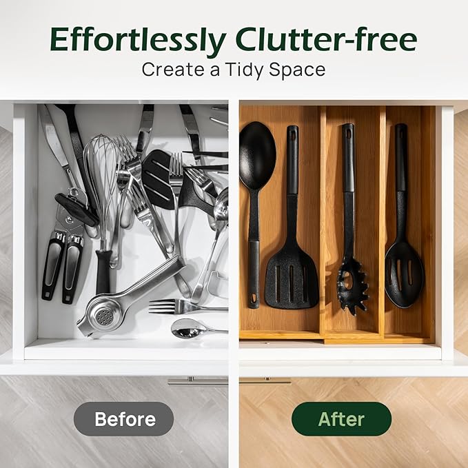 Carbonized Bamboo Kitchen Drawer Organizer, 5 Slots Expandable Silverware - Image 7