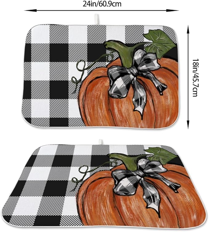 Fall Dish Drying Mat 18 x 24 Inch Thanksgiving Buffalo Plaid Pumpkin Drying Mat - Image 4
