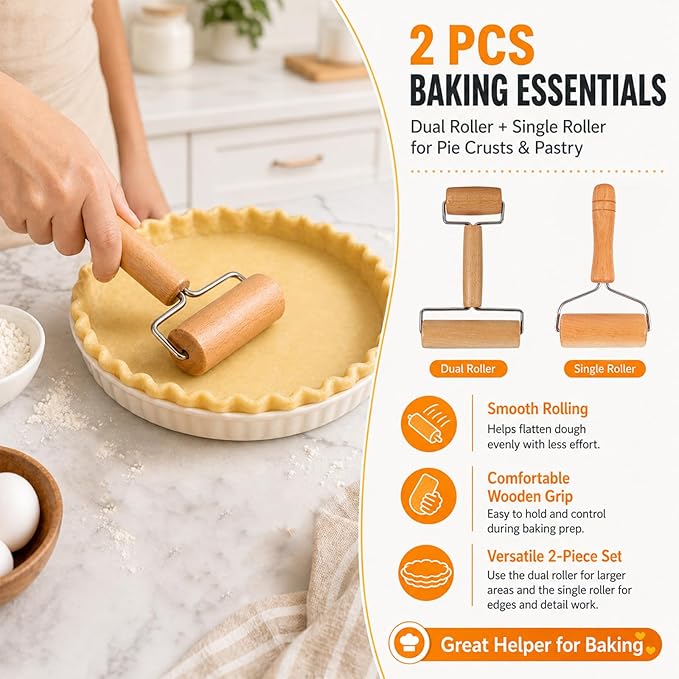 Small Wooden Rolling Pin for Baking, 7 Inch Mini Dough Roller, Non Stick Pizza - Image 6