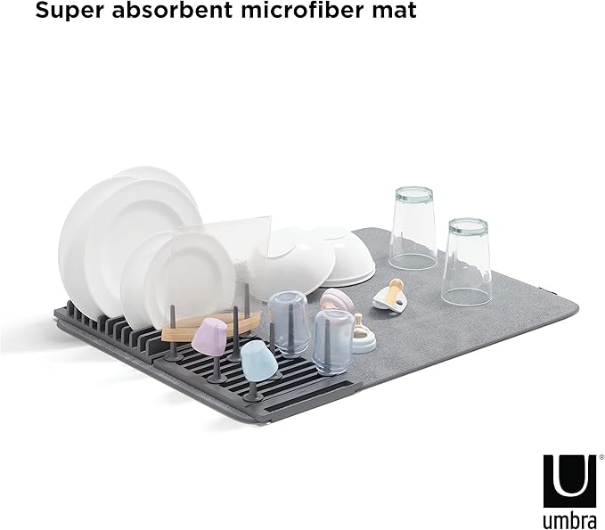 Umbra Udry Dish Rack with Movable Pegs and Microfiber Drying Mat – Space-Saving - Image 5