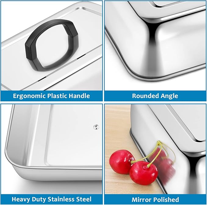 HaSteeL Rectangular Basting Cover, Stainless Steel Cheese Melting Dome Steaming - Image 2