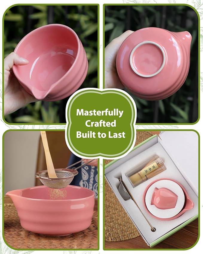 5PCS Pink Matcha Set - 17OZ Ceremonial Bowl - Image 3