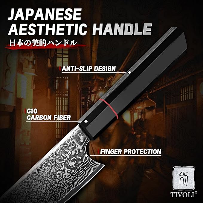 TIVOLI Damascus Japanese Kiritsuke Knife 8 inch, Hand Forged 67 Layers Damascus - Image 5