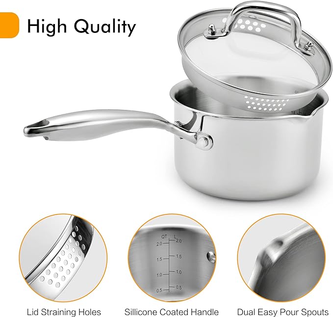 Stainless Steel Saucepan with Glass Lid, 3.5 Quart Multipurpose Sauce Pan - Image 3