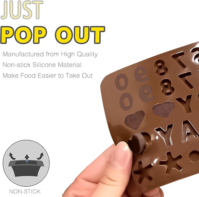 Anaeat Silicone Letter and Number Chocolate Molds, 2 Pack Alphabets & Numbers - Image 3