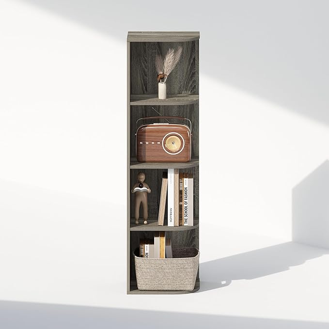 Furinno Reed Corner Shelf, 4-Tier Corner Bookshelf, Book Shelf, Corner Shelves - Image 4