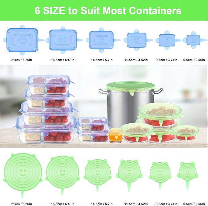 Silicone Stretch Lids for Food Storage in Fridge, 12 Pack Silicone Lids - Image 2