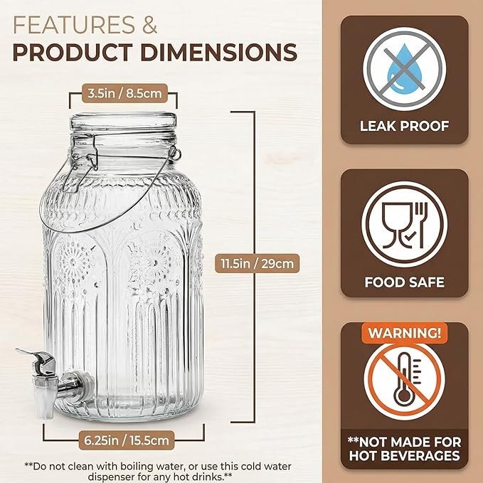 Kingrol 1 Gallon Glass Drink Dispenser - Image 3