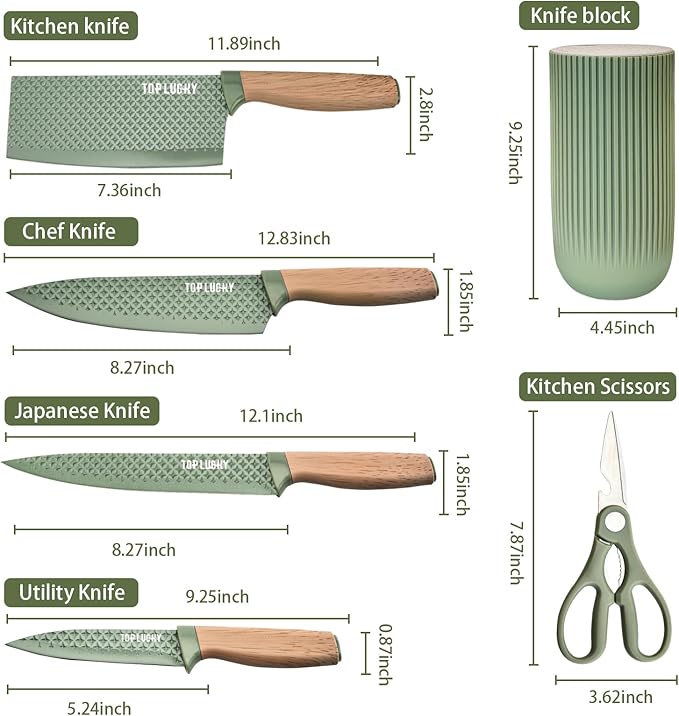 Kitchen Knife Set, Retrosohoo 6-Pieces Green Sharp Knife Set - Image 8