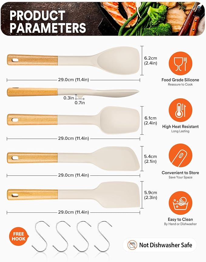 Silicone Spatula Spoon Set, and Spreading, Sturdy BPA-Free Matte Silicone - Image 2