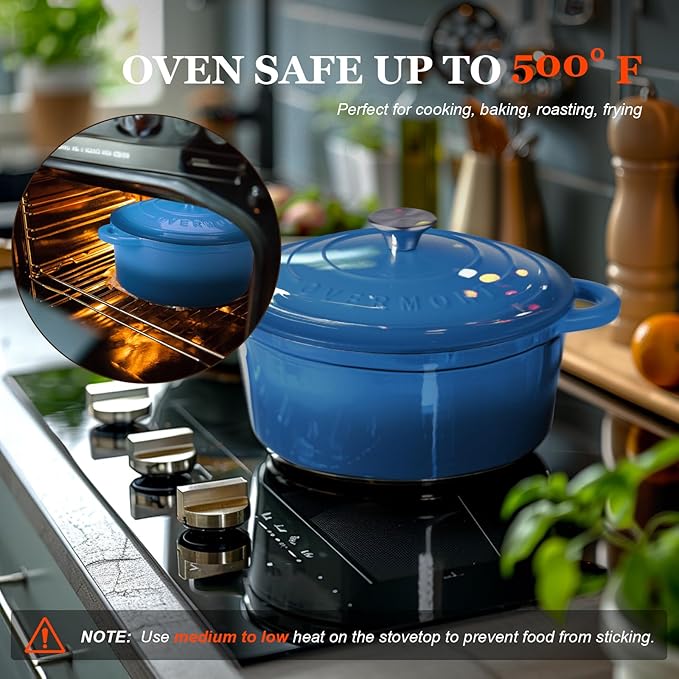 Overmont Enameled Cast Iron Dutch Oven - 7QT Pot - Heavy-Duty Cookware - Image 5