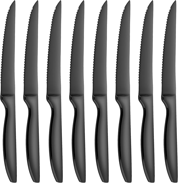 SuperCook Black Steak Knives Set of 8, Steak Knives Dishwasher Safe, Knife Set by SuperCook