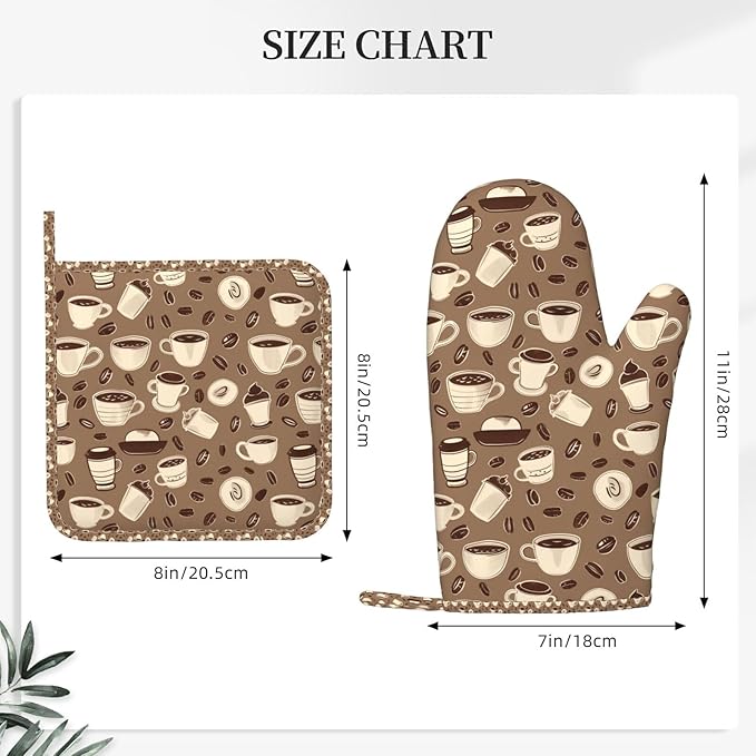 Oven Mitts and Pot Holders Set, Coffee Pattern Bean Silicone Kitchen - Image 3