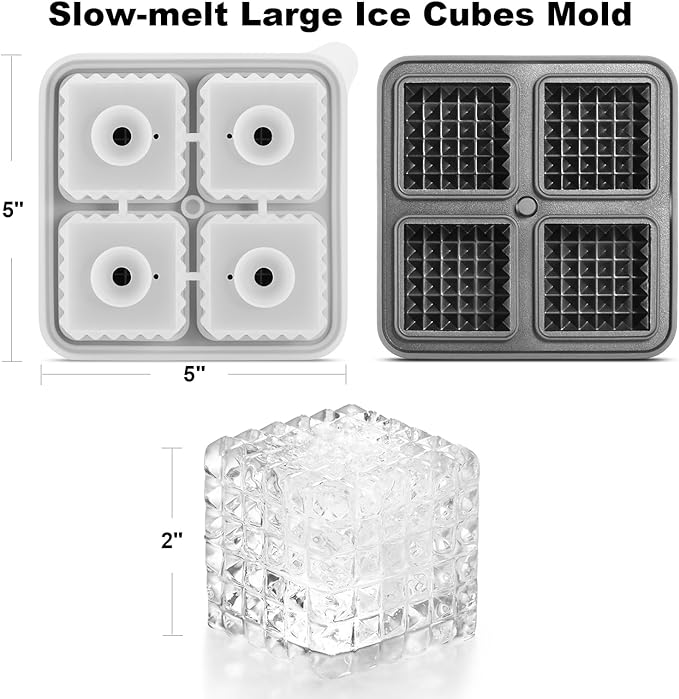 Nax Caki 3D Square Ice Cube Tray, Large Square Silicone Fun Shapes Whiskey Ice - Image 4