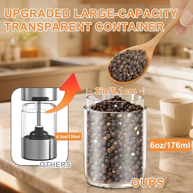 Gravity Electric Salt and Pepper Grinder Set Rechargeable, External Adjustable - Image 4