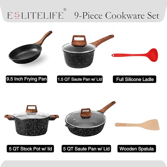 ESLITE LIFE Nonstick Cookware Sets, Compatible - Image 2