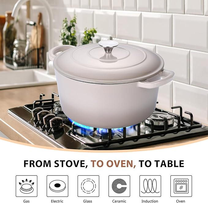 E-far 6 Quart Enameled Cast Iron Dutch Oven, Round Dutch Oven Pot - Image 4