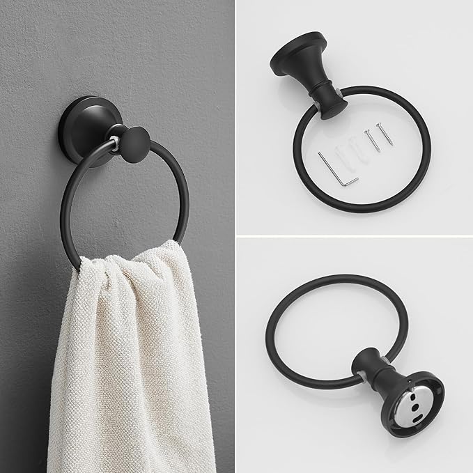 RUMOSE Toilet Paper Holder and Hand Towel Ring Matte Black Wall Mount Bathroom - Image 7