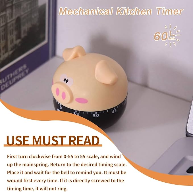 Cute Kitchen Timer, Piggy Wind up Timer Cooking Manual Kitchen Funny Mechanical - Image 9