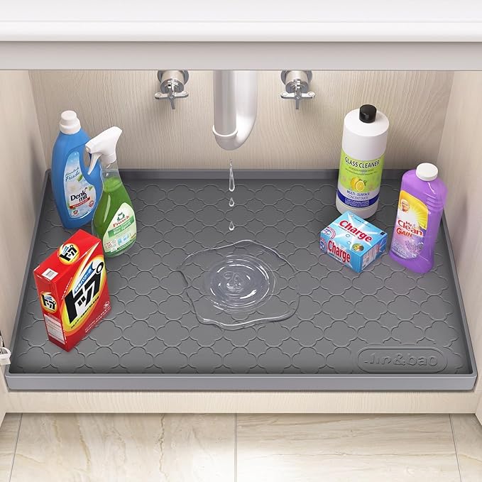 Jin&Bao Waterproof Under Sink Mat 25" x 19", Thick Silicone Mat Cabinet - Image 3