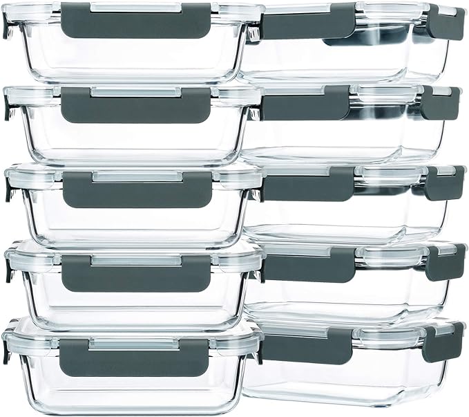 M MCIRCO 10-Pack, 22 Oz Glass Meal Prep Containers, Glass Food Storage by MMCIRCO
