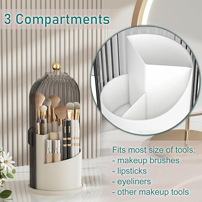 GAXmi Makeup Brush Holder with Lid Cosmetic Tools Organizer 360 Rotating - Image 5