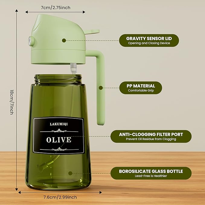 LAKUMIQI 2 in 1 Oil Sprayer for Cooking, 16oz Olive Oil Dispenser Bottle for - Image 2