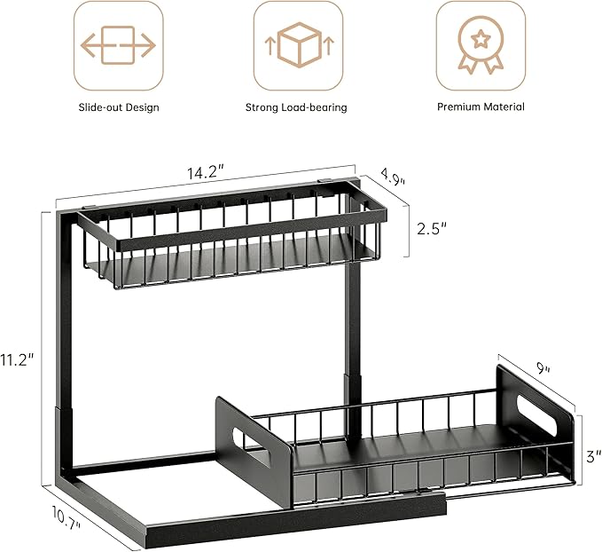 VUSIGN Under Kitchen Sink Organizer 2 Tier, Pull Out Under Sink Organizers and - Image 2