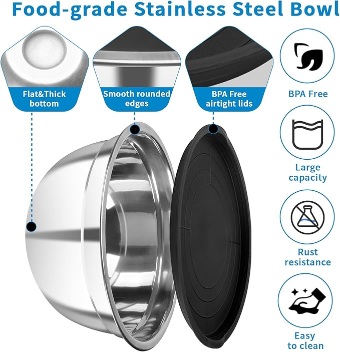 7-Piece Mixing Bowls with Airtight Lids — Stackable Stainless Steel Nesting - Image 3