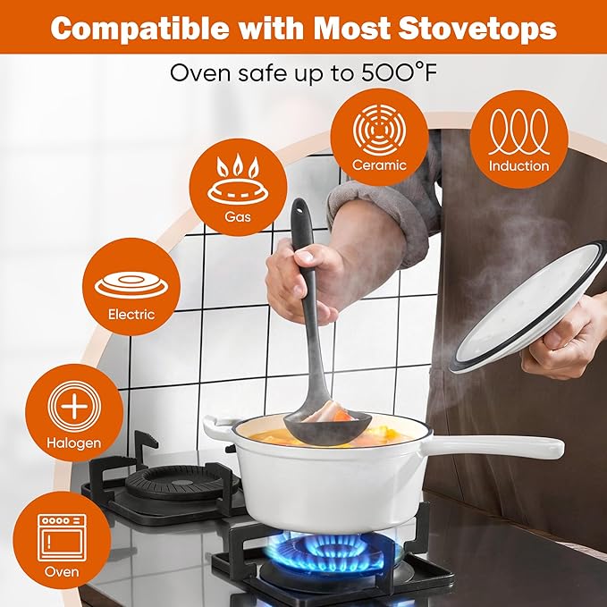 Homikit 3 Quart Saucepan with Lid, Enameled Cast Iron Saucepan - Image 8