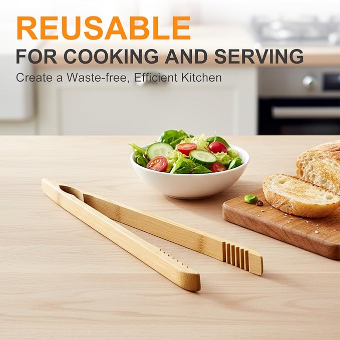 2 Pack Premium Bamboo Toaster Tongs, 10 Inches Natural Wooden Tongs - Image 7