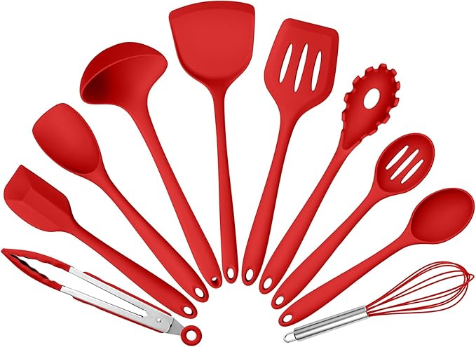 Silicone Cooking Utensils Set of 10, Kitchen Utensils Set by Leonyo