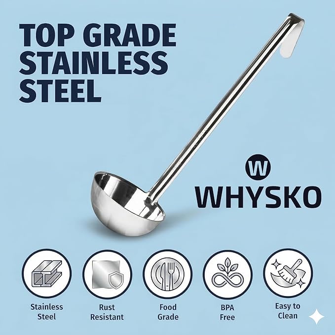 Whysko Soup Ladles Stainless Steel Multipack, 6 & 8 oz Metal Ladle Spoons - Image 4