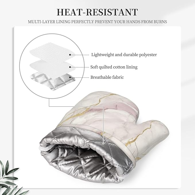Oven Mitts and Pot Holders Light Pink White Marble Silicone Kitchen Accessories - Image 4