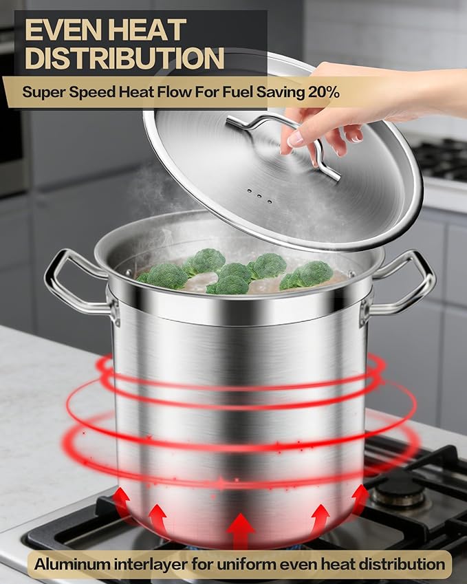 STOCKPOT Large Stock Pot with Lid – Professional Stainless Steel Stockpot 40 - Image 5