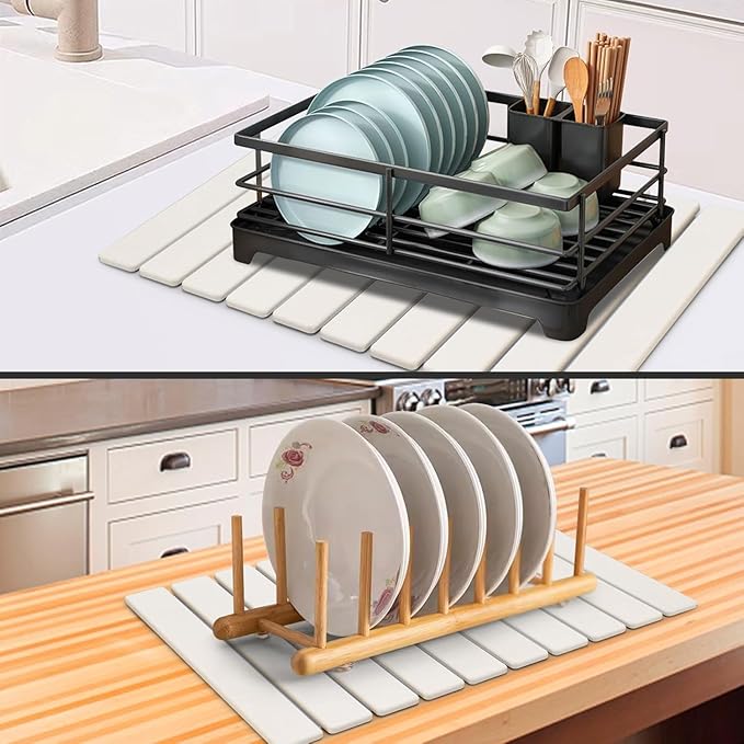 Large Stone Dish Drying Mat for Kitchen Counter, Collapsible Quick Drying Dish - Image 6