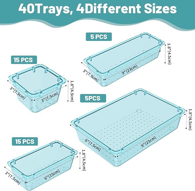 WOWBOX 40 PCS Plastic Drawer Organizer Set, 4 Sizes Desk Drawer Organization - Image 3