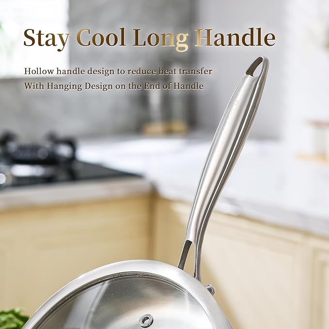 DELARLO Tri-Ply Stainless Steel Pan, 18/10 Frying Pan, Oven Safe Up to 600°F - Image 3