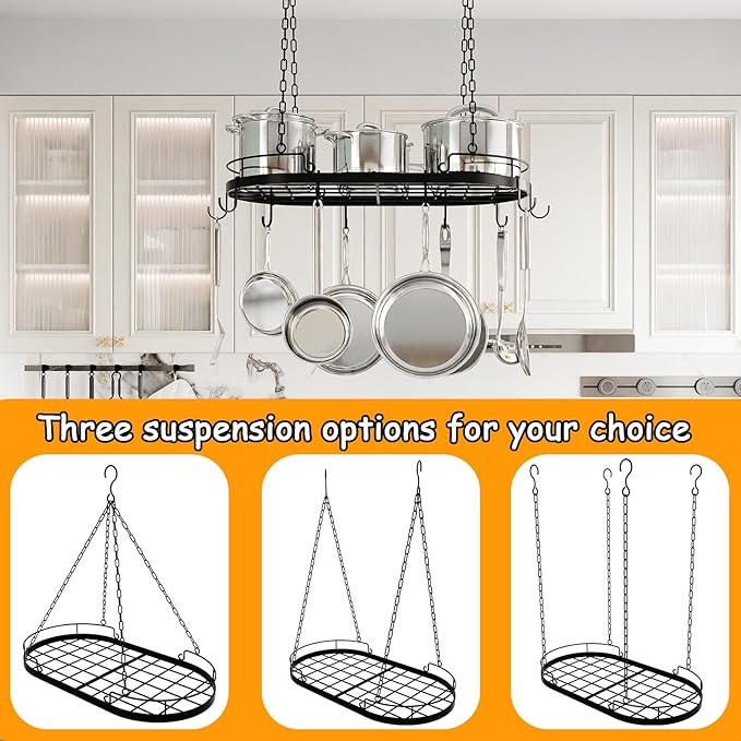 24.4” Metal Pot Rack Hanging, Oval Pan Rack Hanging - Image 6