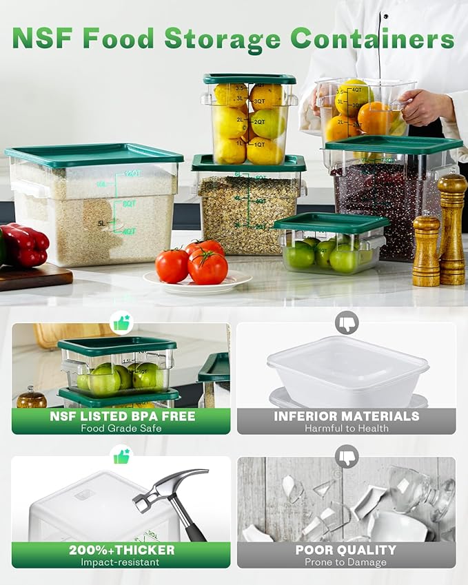2QT&4QT NSF Food Storage Containers: 8 PCS Commercial Clear Square Food Storage - Image 2