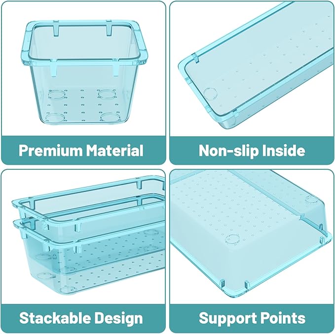 WOWBOX 24 PCS Plastic Drawer Organizer Set, 4 Sizes Desk Drawer Organization - Image 2