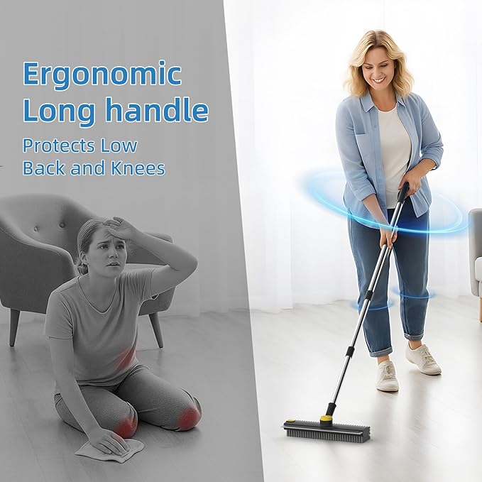 Scrub Brush with Long Handle, Floor Scrub Brush Squeegee Broom - Image 7