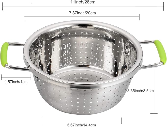 Stainless Steel Deep Colander Micro-perforated 2.5 Quart Metal Food Strainer - Image 2