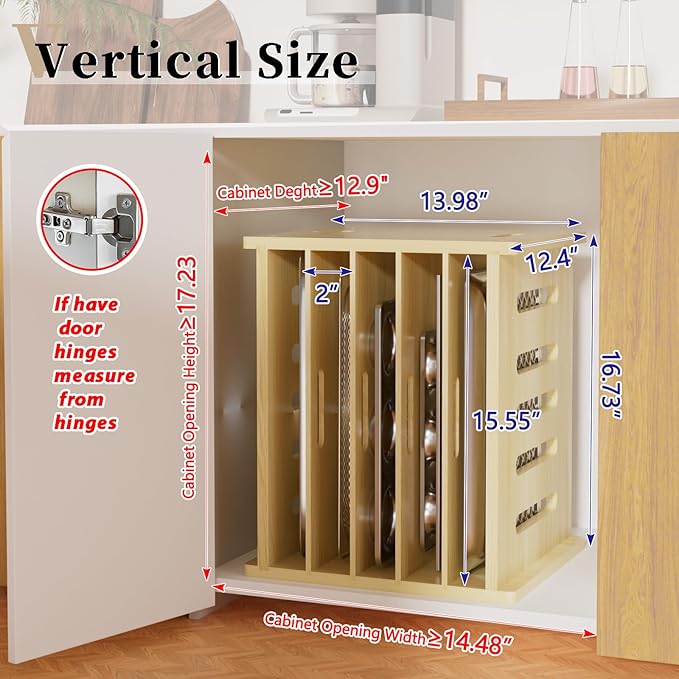 6 Tier Wooden Tray Dividers for Cabinets, Baking Cookie Sheet Organizer - Image 3