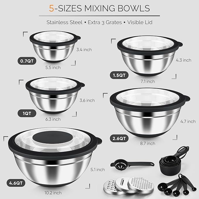 HaWare Mixing Bowls, 24-Piece Stainless Steel Salad Serving Bowl - Image 2