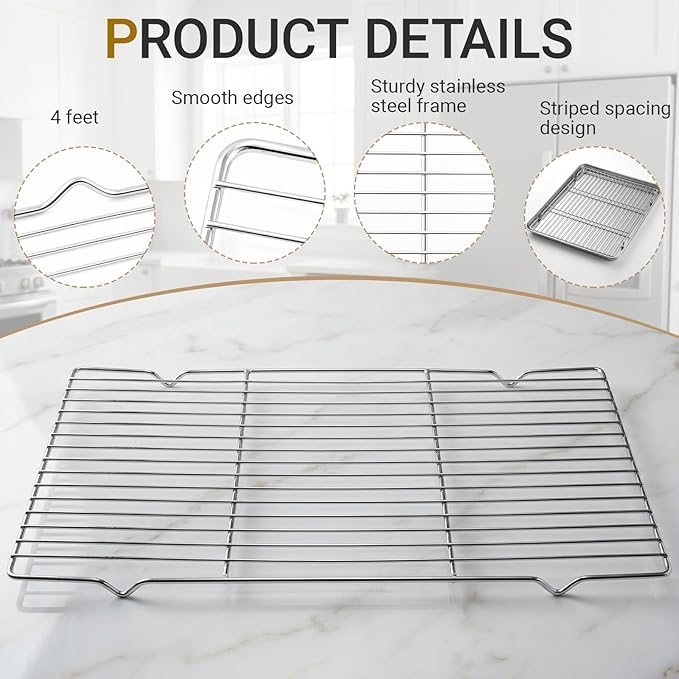 Lounsweer 2 Pack Cooling Racks, 10L x 18W x 1H Stainless Steel Wire Rack - Image 3