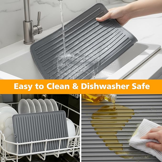 Songrey 18" x 16" Silicone Dish Drying Mat, Kitchen Counter Drying Pad - Image 4