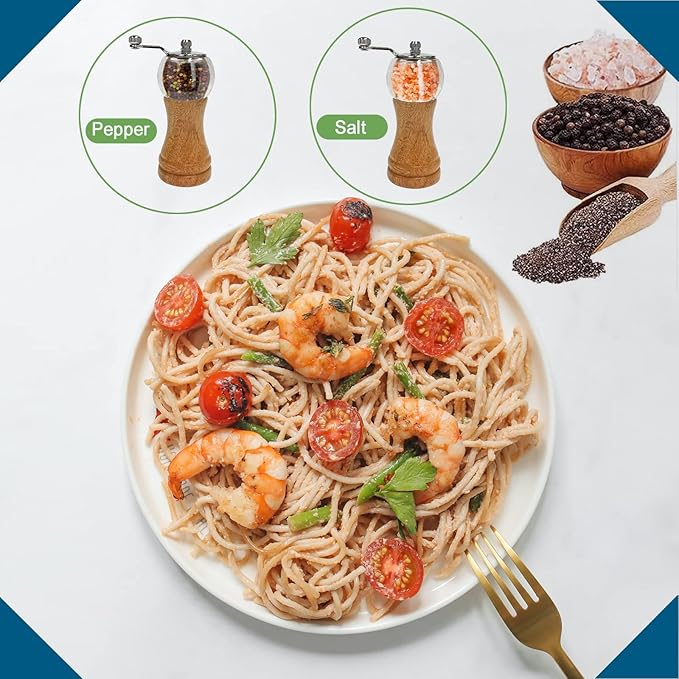 Salt and Pepper Grinder Set Wooden Pepper Salt Grinder Set Manual Pepper Mill - Image 5