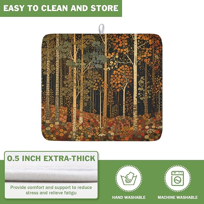 Fall Dish Drying Mat for Kitchen Counter Autumn Forest Vintage Botanical Nature - Image 5